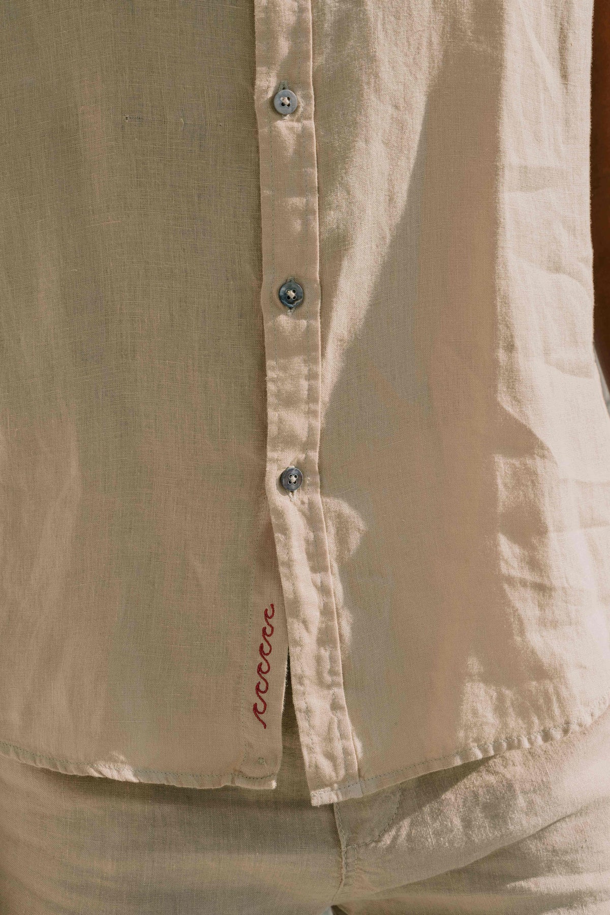 Camisa Linho Manga Curta Stone Wash Kakhi