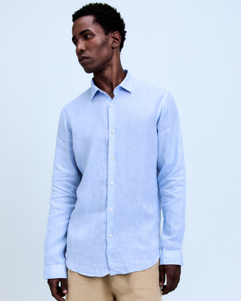Camisa Linho Manga Longa Azul Céu