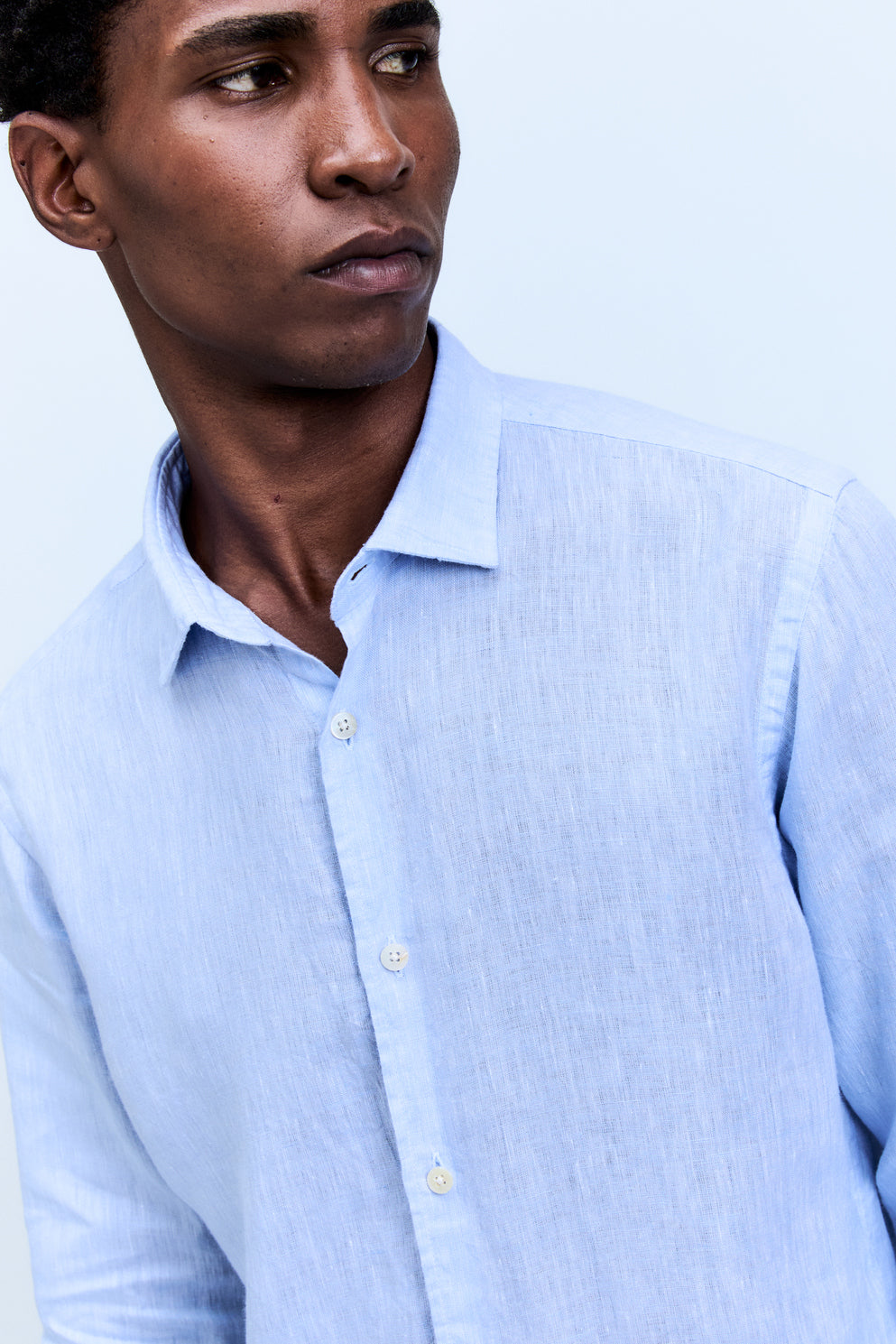Camisa Linho Manga Longa Azul Céu
