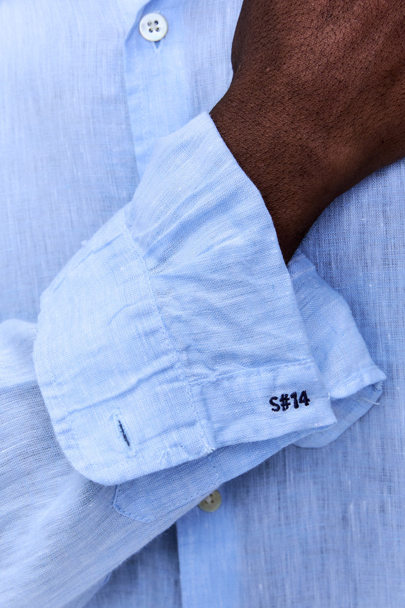 Camisa Linho Manga Longa Azul Céu