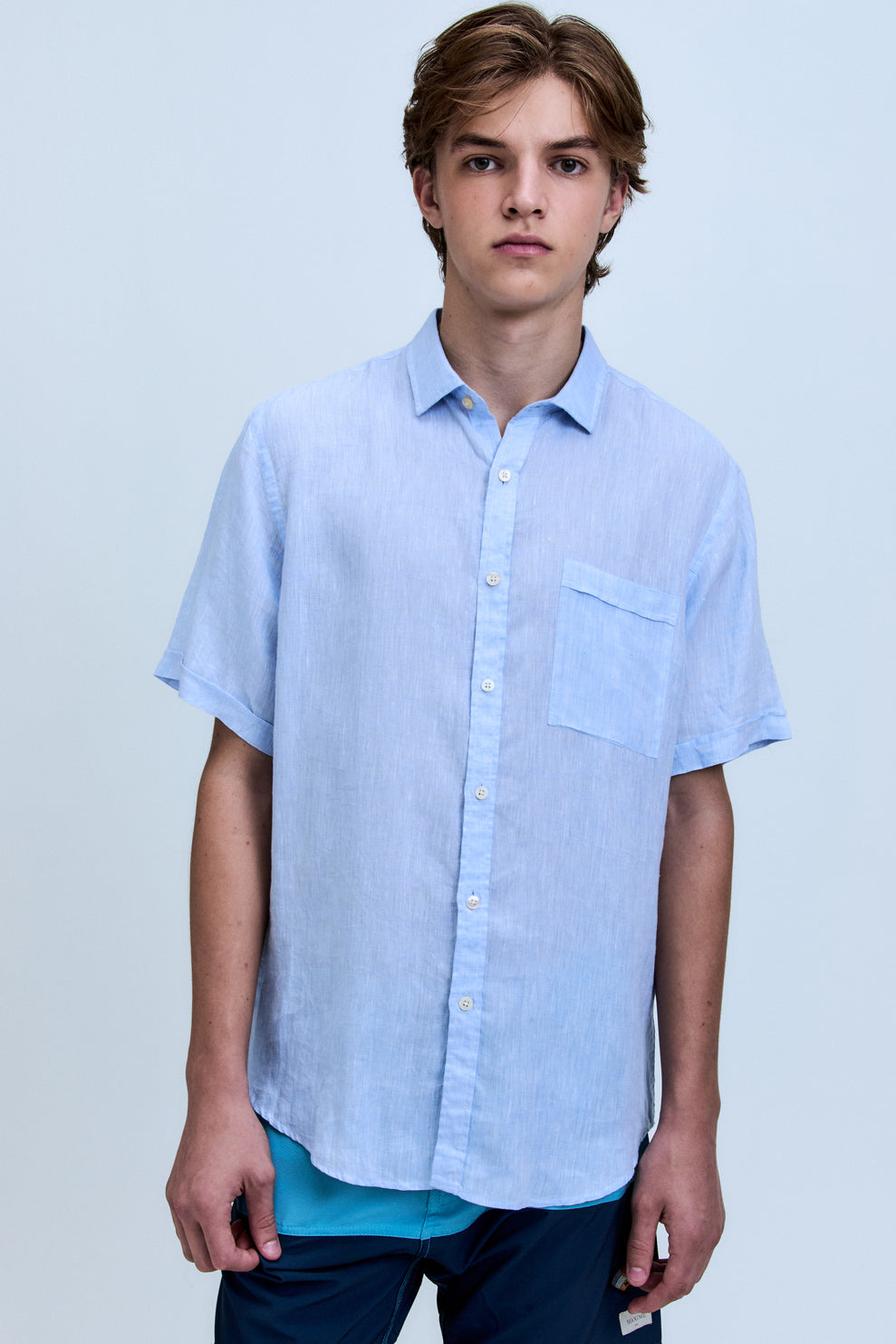 Camisa Linho Céu Manga Curta