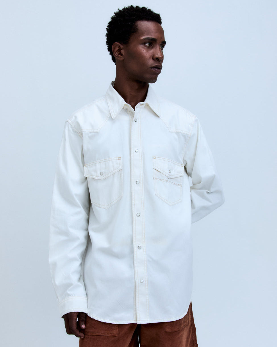 Camisa Sarja Manga Longa White Denim 10oz