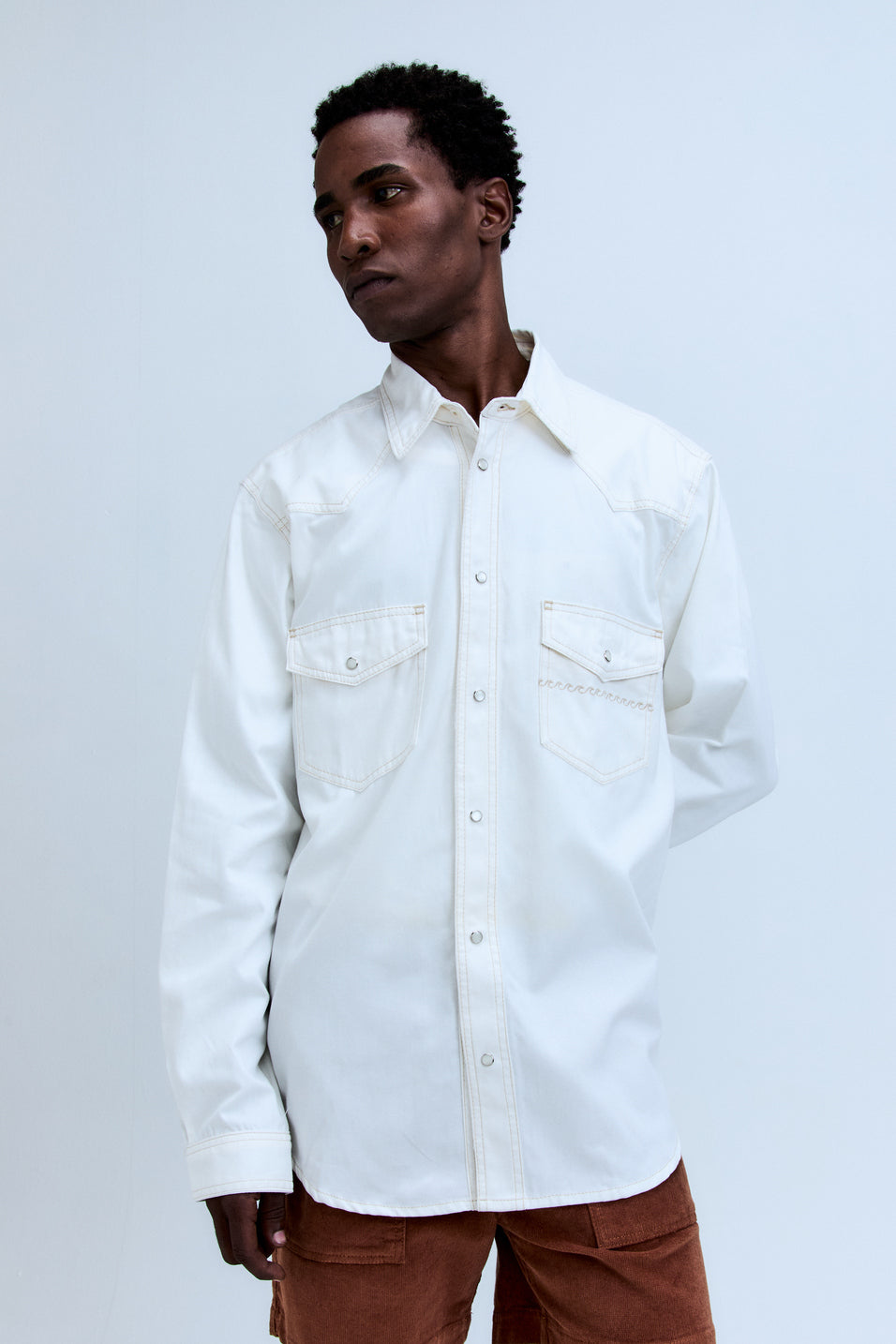 Camisa Sarja Manga Longa White Denim 10oz
