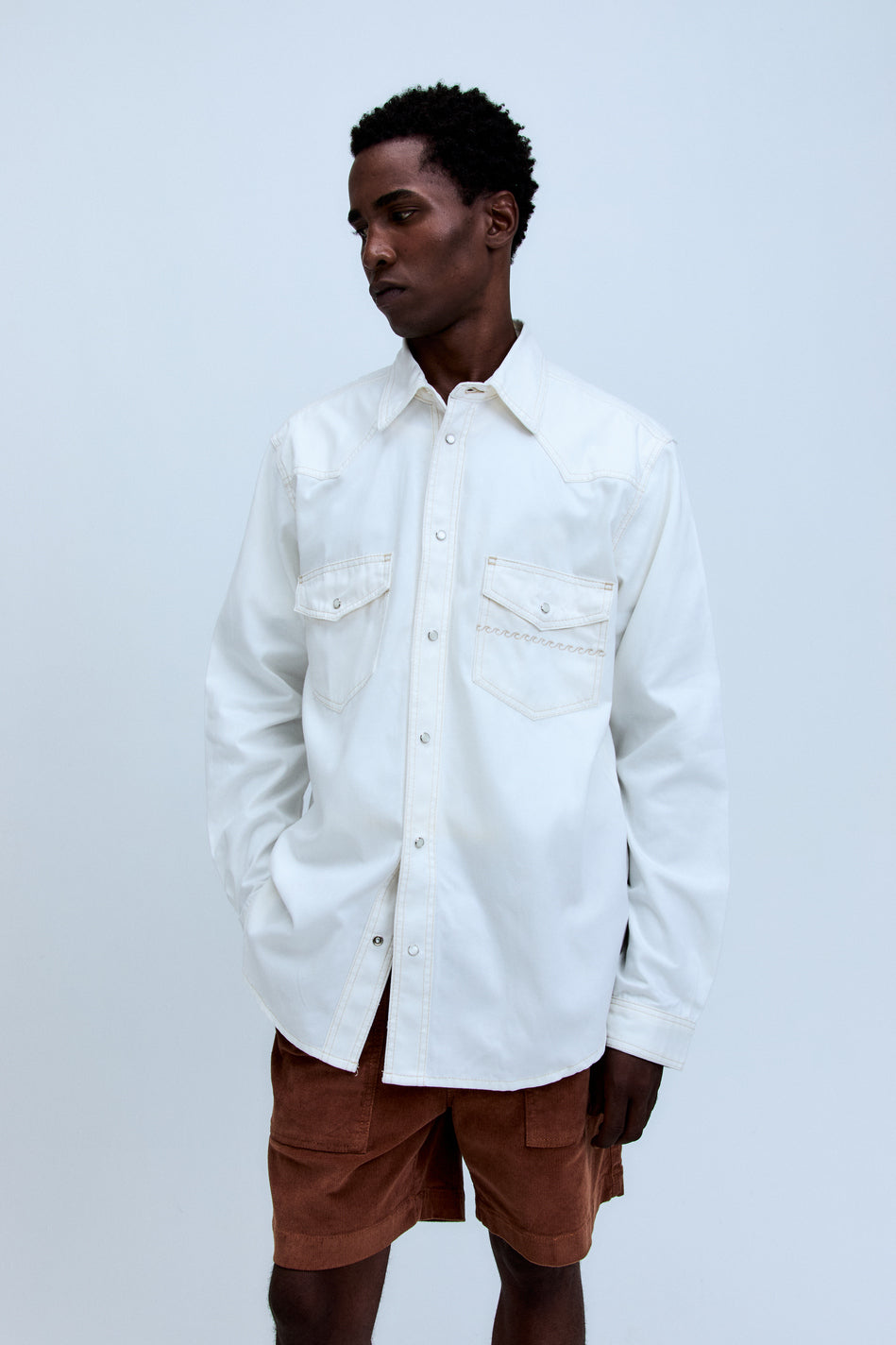 Camisa Sarja Manga Longa White Denim 10oz