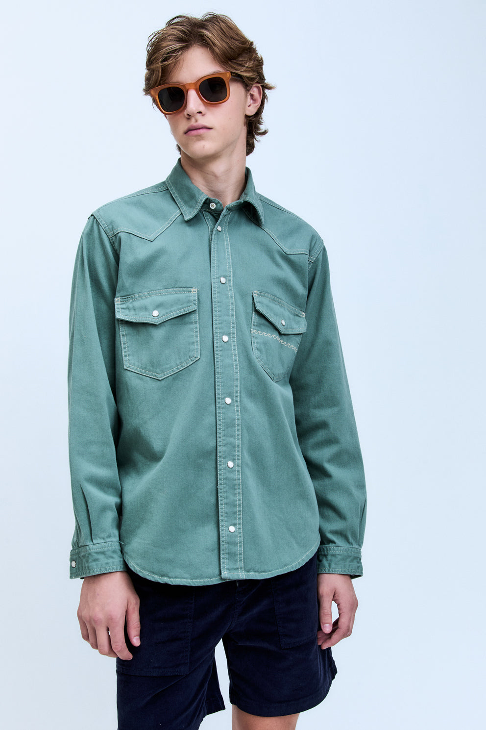 Camisa Sarja Manga Longa Western Vert