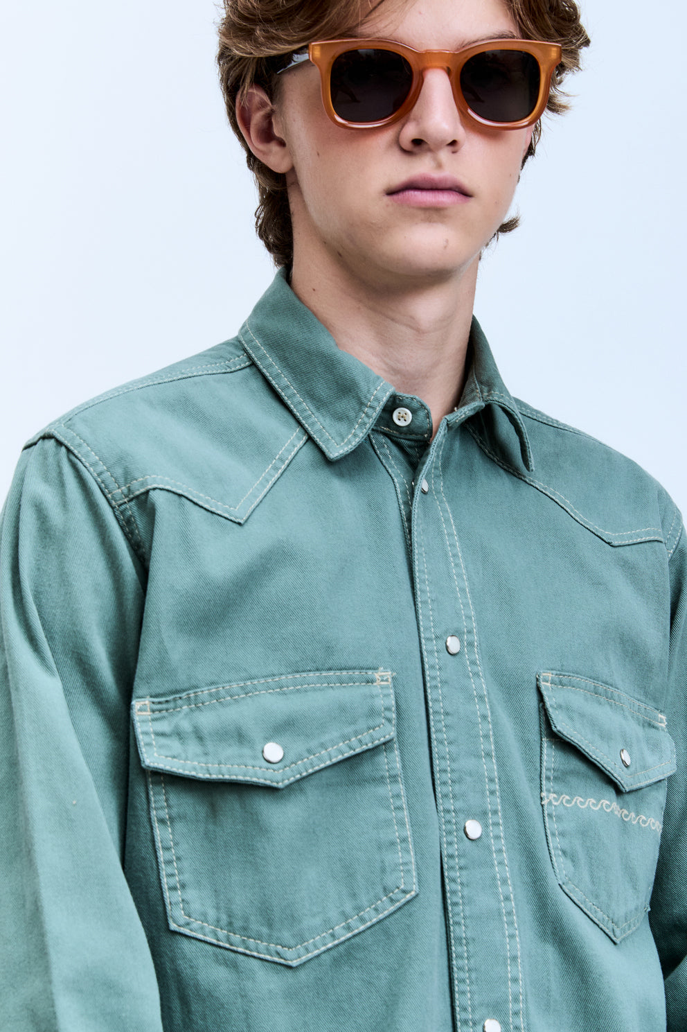 Camisa Sarja Manga Longa Western Vert