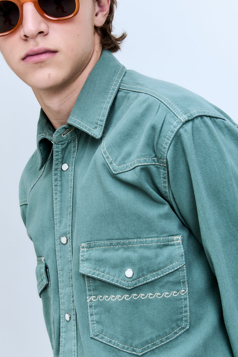 Camisa Sarja Manga Longa Western Vert