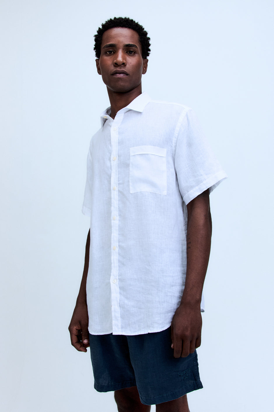 Camisa Linho Manga Curta Blanc