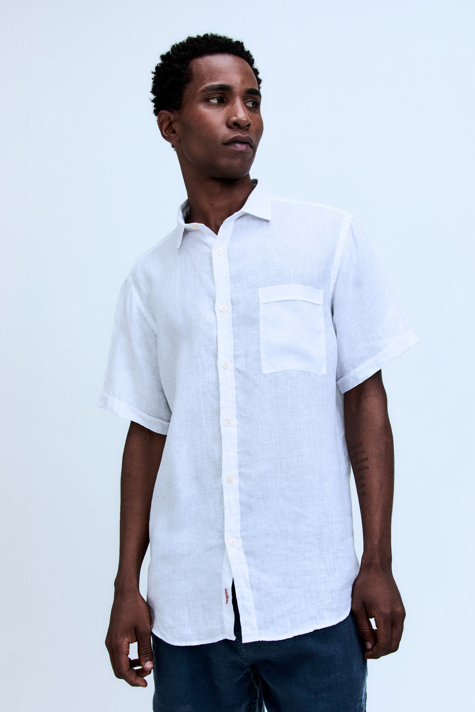 Camisa Linho Manga Curta Blanc