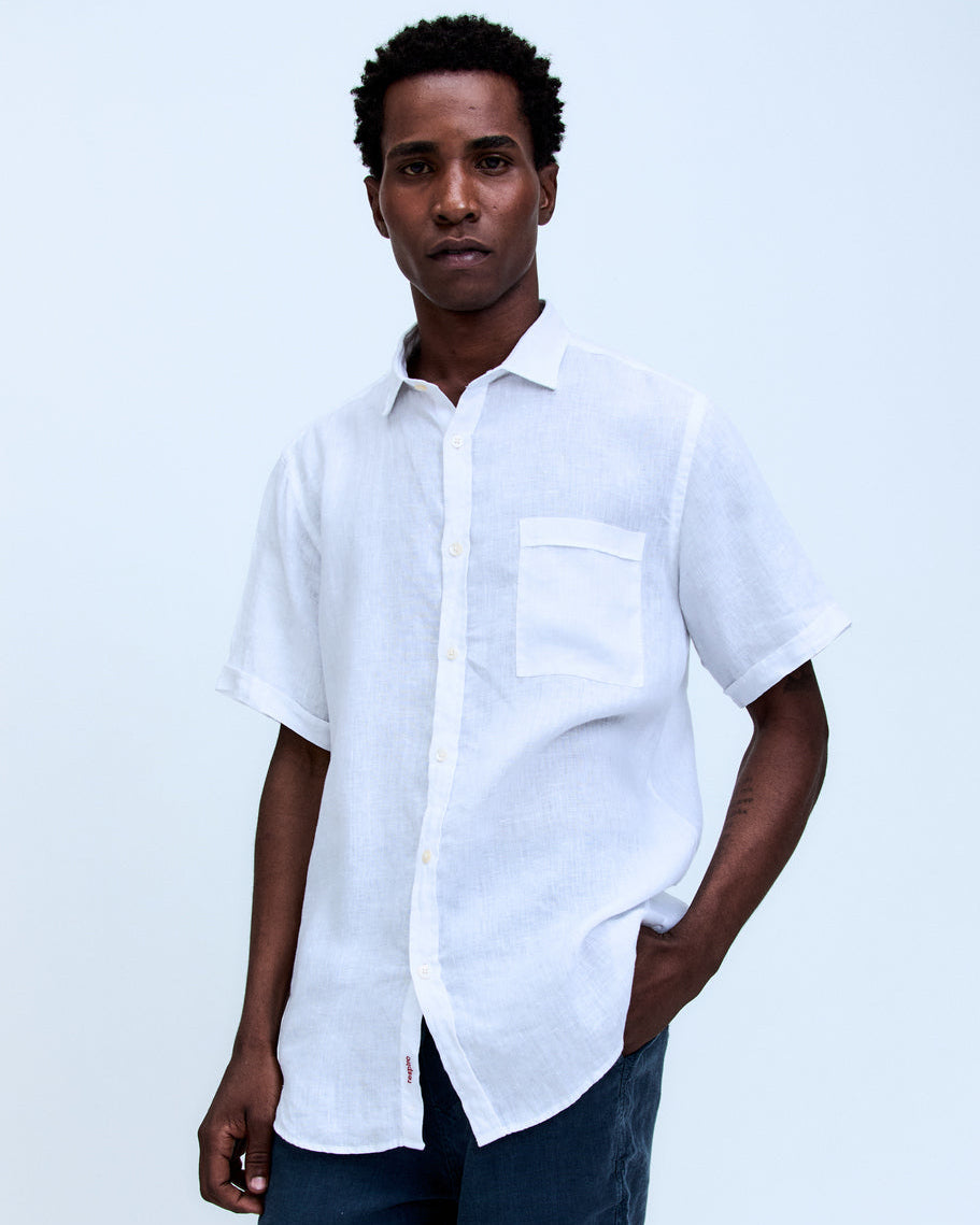Camisa Linho Manga Curta Blanc