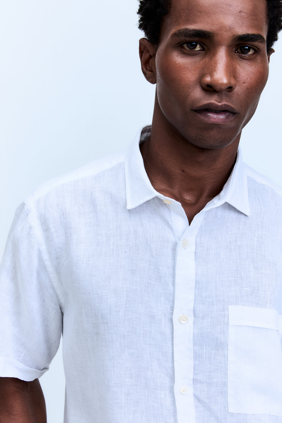 Camisa Linho Manga Curta Blanc