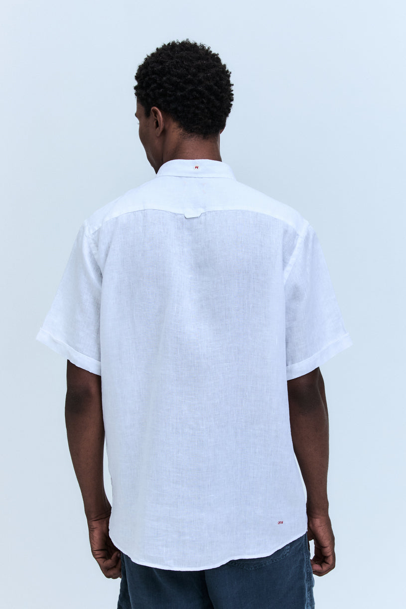 Camisa Linho Manga Curta Blanc