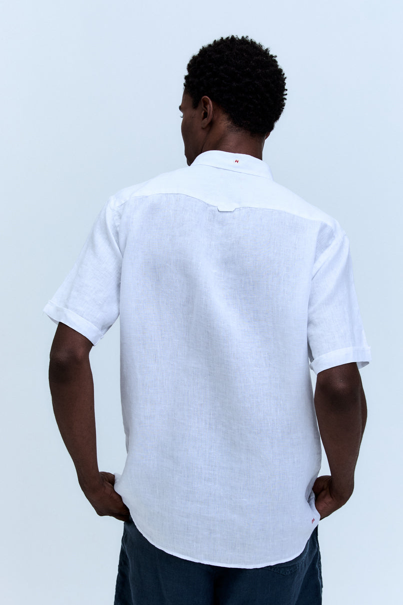 Camisa Linho Manga Curta Blanc