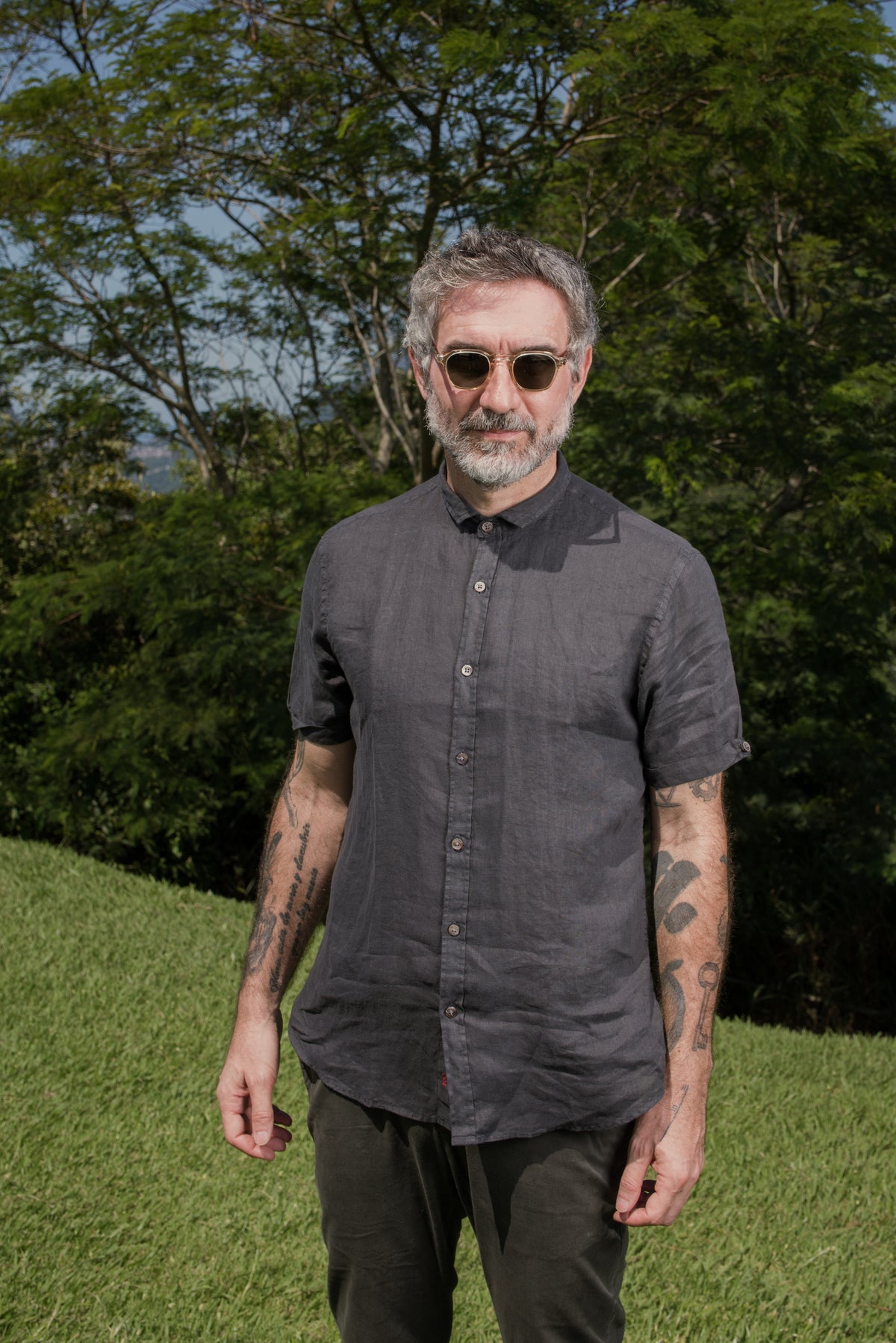 Camisa Linho Manga Curta Stone Wash Noir