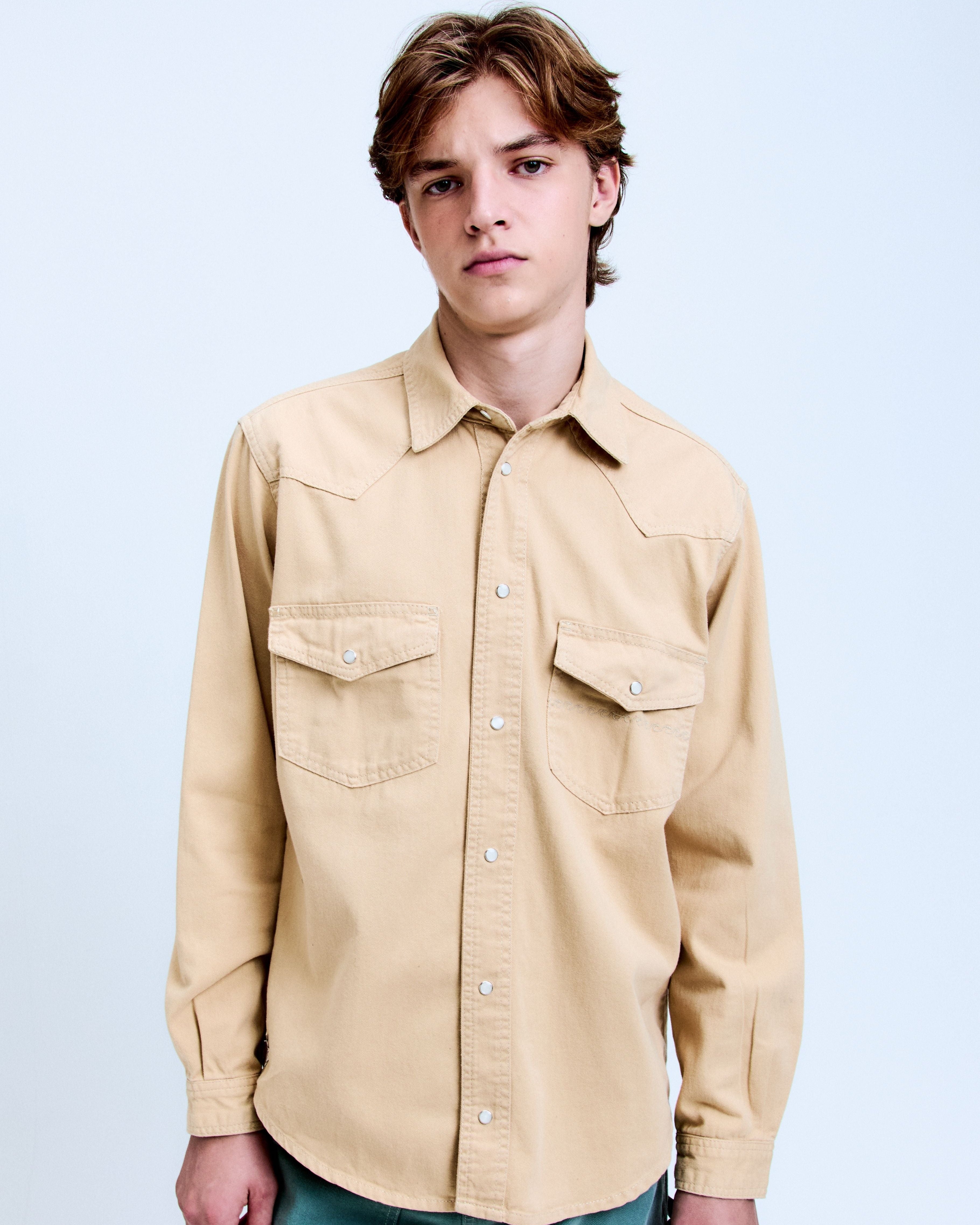 Camisa Sarja Manga Longa Western Khaki