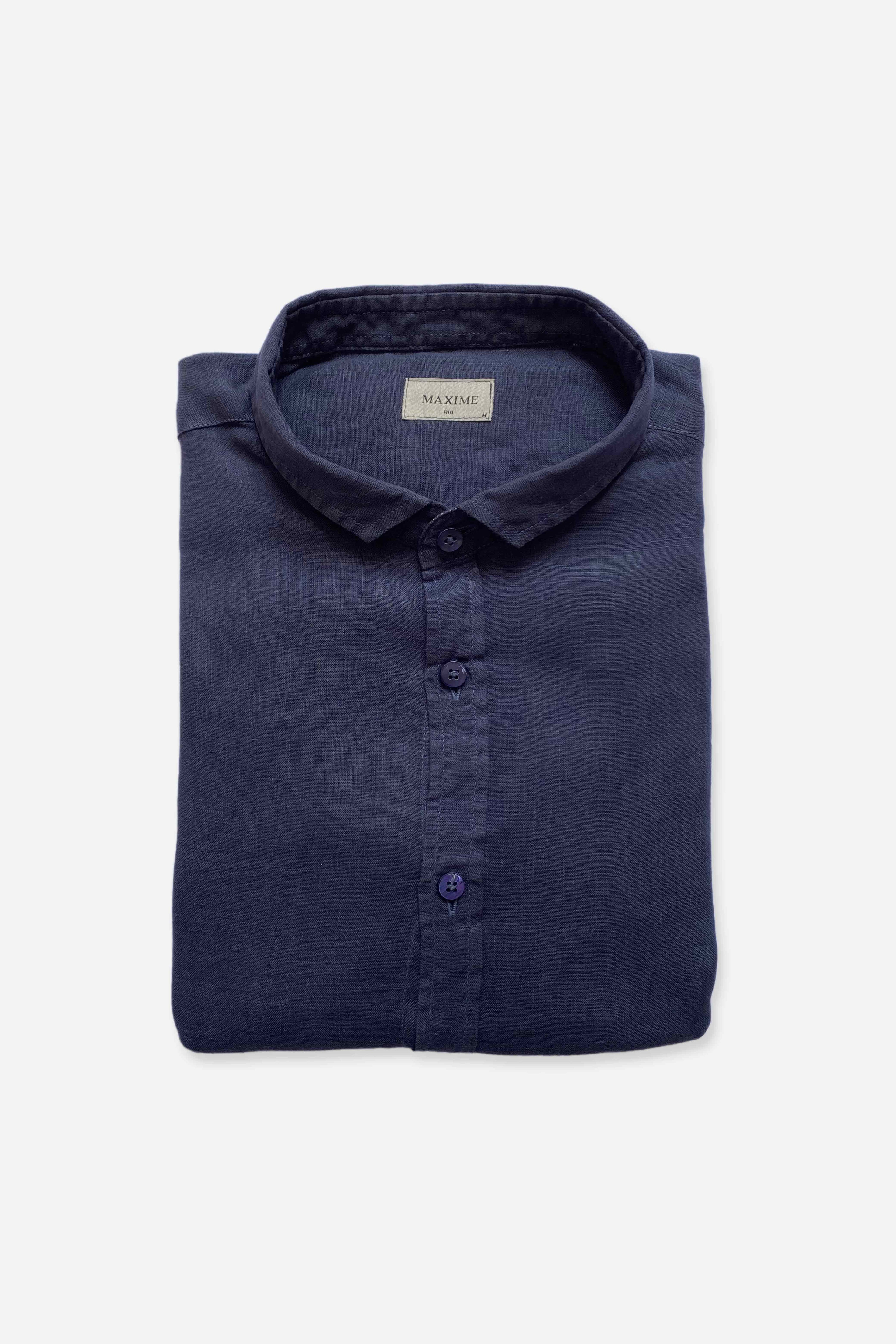 Camisa Linho Manga Curta Stone Navy