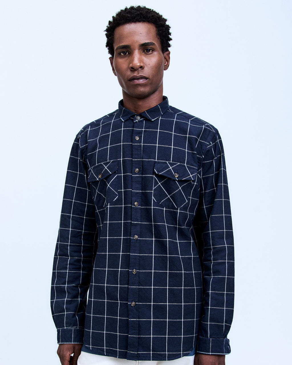 Camisa Oxford Manga Longa Check Noir