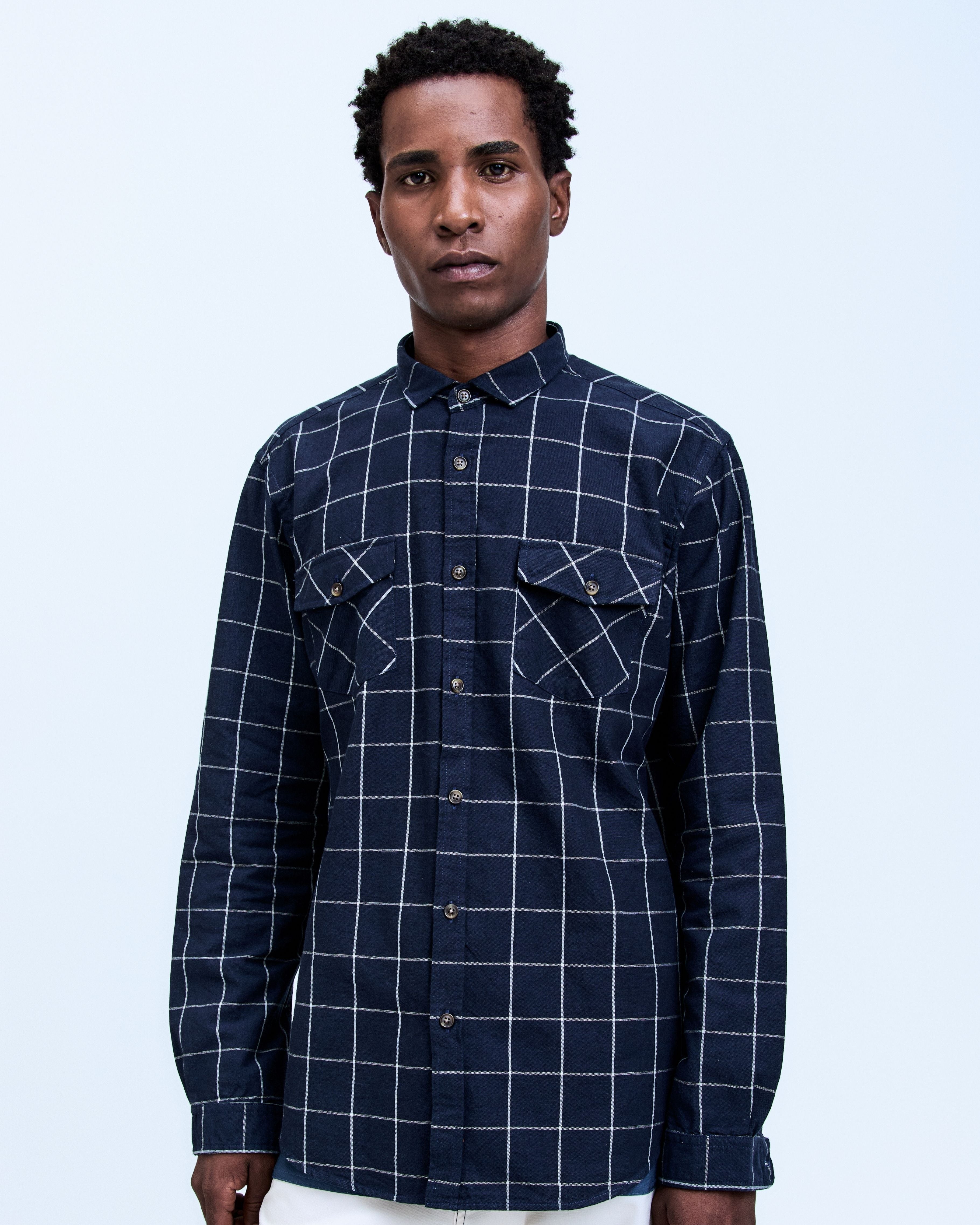 Camisa Oxford Manga Longa Check Noir